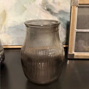 Smoked Ribbed Glass Vase -